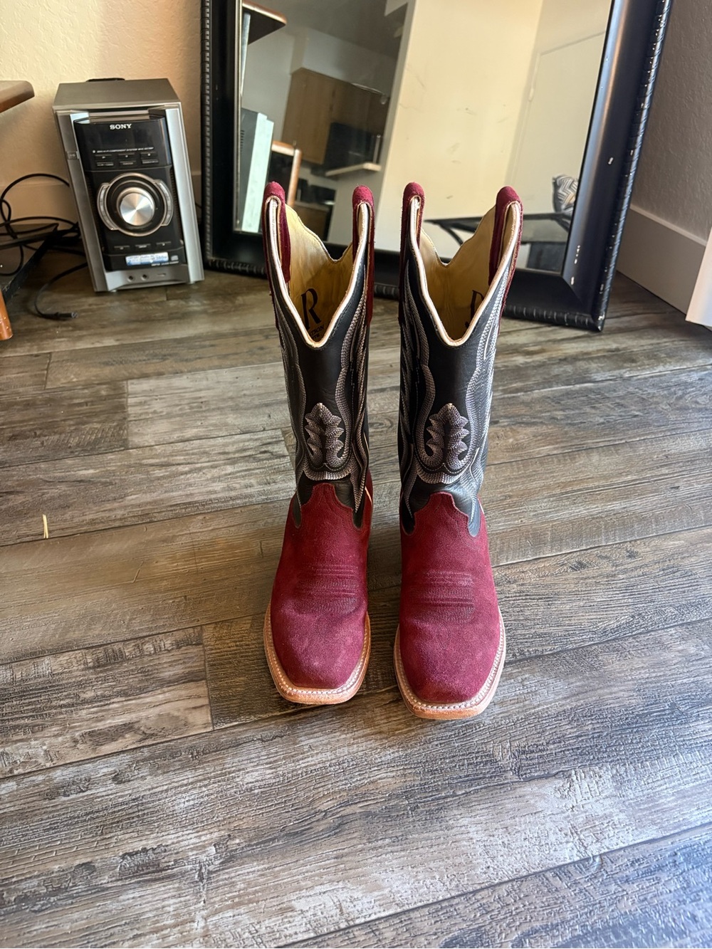 Women's Burgundy and Black Western Suede Cowboy Boots